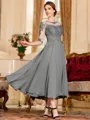 Stunning A-Line Chiffon Lace Scoop 3/4 Sleeves Tea-Length Mother of the Bride Dress