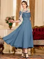 Stunning A-Line Chiffon Lace Scoop 3/4 Sleeves Tea-Length Mother of the Bride Dress