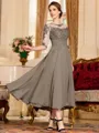 Stunning A-Line Chiffon Lace Scoop 3/4 Sleeves Tea-Length Mother of the Bride Dress