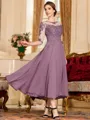 Stunning A-Line Chiffon Lace Scoop 3/4 Sleeves Tea-Length Mother of the Bride Dress