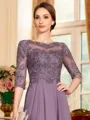 Chic A-Line Chiffon Lace Scoop 3/4 Sleeves Floor-Length Mother of the Bride Dress