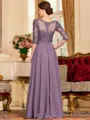 Chic A-Line Chiffon Lace Scoop 3/4 Sleeves Floor-Length Mother of the Bride Dress