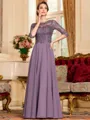 Chic A-Line Chiffon Lace Scoop 3/4 Sleeves Floor-Length Mother of the Bride Dress
