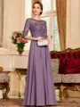 Chic A-Line Chiffon Lace Scoop 3/4 Sleeves Floor-Length Mother of the Bride Dress