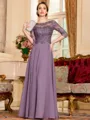 Chic A-Line Chiffon Lace Scoop 3/4 Sleeves Floor-Length Mother of the Bride Dress