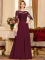 Chic A-Line Chiffon Lace Scoop 3/4 Sleeves Floor-Length Mother of the Bride Dress