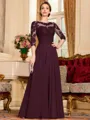 Chic A-Line Chiffon Lace Scoop 3/4 Sleeves Floor-Length Mother of the Bride Dress
