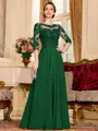 Chic A-Line Chiffon Lace Scoop 3/4 Sleeves Floor-Length Mother of the Bride Dress