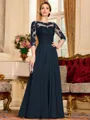 Chic A-Line Chiffon Lace Scoop 3/4 Sleeves Floor-Length Mother of the Bride Dress