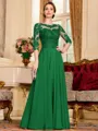 Chic A-Line Chiffon Lace Scoop 3/4 Sleeves Floor-Length Mother of the Bride Dress