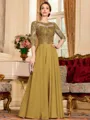 Chic A-Line Chiffon Lace Scoop 3/4 Sleeves Floor-Length Mother of the Bride Dress