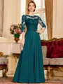 Chic A-Line Chiffon Lace Scoop 3/4 Sleeves Floor-Length Mother of the Bride Dress