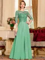 Chic A-Line Chiffon Lace Scoop 3/4 Sleeves Floor-Length Mother of the Bride Dress