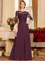 Chic A-Line Chiffon Lace Scoop 3/4 Sleeves Floor-Length Mother of the Bride Dress