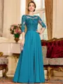 Chic A-Line Chiffon Lace Scoop 3/4 Sleeves Floor-Length Mother of the Bride Dress