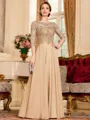 Chic A-Line Chiffon Lace Scoop 3/4 Sleeves Floor-Length Mother of the Bride Dress