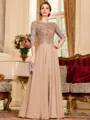 Chic A-Line Chiffon Lace Scoop 3/4 Sleeves Floor-Length Mother of the Bride Dress