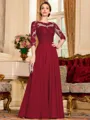 Chic A-Line Chiffon Lace Scoop 3/4 Sleeves Floor-Length Mother of the Bride Dress