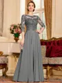Chic A-Line Chiffon Lace Scoop 3/4 Sleeves Floor-Length Mother of the Bride Dress