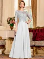 Chic A-Line Chiffon Lace Scoop 3/4 Sleeves Floor-Length Mother of the Bride Dress