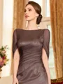 Flattering Sheath 30D Chiffon Ruched Scoop Short Sleeves Floor-Length Mother of the Bride Dress