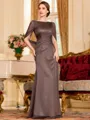 Flattering Sheath 30D Chiffon Ruched Scoop Short Sleeves Floor-Length Mother of the Bride Dress