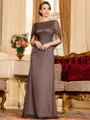 Flattering Sheath 30D Chiffon Ruched Scoop Short Sleeves Floor-Length Mother of the Bride Dress