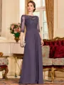 Timeless A-Line Chiffon Applique Scoop 3/4 Sleeves Floor-Length Mother of the Bride Dress