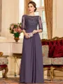 Timeless A-Line Chiffon Applique Scoop 3/4 Sleeves Floor-Length Mother of the Bride Dress