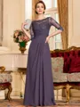 Timeless A-Line Chiffon Applique Scoop 3/4 Sleeves Floor-Length Mother of the Bride Dress