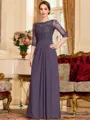 Timeless A-Line Chiffon Applique Scoop 3/4 Sleeves Floor-Length Mother of the Bride Dress