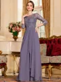 Glamorous A-Line Chiffon Lace Scoop 3/4 Sleeves Floor-Length Mother of the Bride Dress