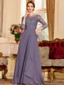 Glamorous A-Line Chiffon Lace Scoop 3/4 Sleeves Floor-Length Mother of the Bride Dress
