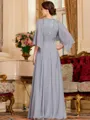 Resplendent A-Line Chiffon Applique V-Neck 1/2 Sleeves Floor-Length Mother of the Bride Dress