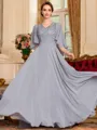 Resplendent A-Line Chiffon Applique V-Neck 1/2 Sleeves Floor-Length Mother of the Bride Dress