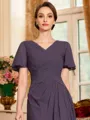 Impeccable A-Line Chiffon Ruched V-Neck Short Sleeves Floor-Length Mother of the Bride Dress