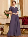 Impeccable A-Line Chiffon Ruched V-Neck Short Sleeves Floor-Length Mother of the Bride Dress