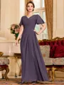 Impeccable A-Line Chiffon Ruched V-Neck Short Sleeves Floor-Length Mother of the Bride Dress