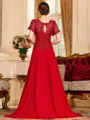 Gracious A-Line Chiffon Applique Scoop Short Sleeves Sweep Train Mother of the Bride Dress