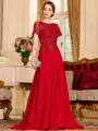 Gracious A-Line Chiffon Applique Scoop Short Sleeves Sweep Train Mother of the Bride Dress