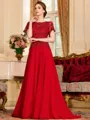 Gracious A-Line Chiffon Applique Scoop Short Sleeves Sweep Train Mother of the Bride Dress