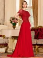 Gracious A-Line Chiffon Applique Scoop Short Sleeves Sweep Train Mother of the Bride Dress