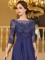 Polished A-Line Chiffon Applique Bateau 3/4 Sleeves Floor-Length Mother of the Bride Dress