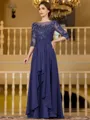 Polished A-Line Chiffon Applique Bateau 3/4 Sleeves Floor-Length Mother of the Bride Dress