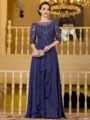 Polished A-Line Chiffon Applique Bateau 3/4 Sleeves Floor-Length Mother of the Bride Dress