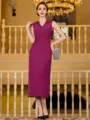 Modest Sheath Chiffon Applique V-Neck Sleeveless Tea-Length Mother of the Bride Dress
