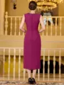 Modest Sheath Chiffon Applique V-Neck Sleeveless Tea-Length Mother of the Bride Dress