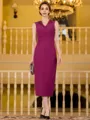 Modest Sheath Chiffon Applique V-Neck Sleeveless Tea-Length Mother of the Bride Dress