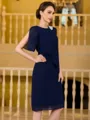 Immaculate Sheath Chiffon Beading Scoop 1/2 Sleeves Knee-Length Mother of the Bride Dress