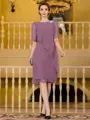 Immaculate Sheath Chiffon Beading Scoop 1/2 Sleeves Knee-Length Mother of the Bride Dress